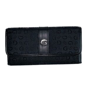 Guess Wallet Trifold Clutch Slim Snap Closure All over Logo Faux Leather Details